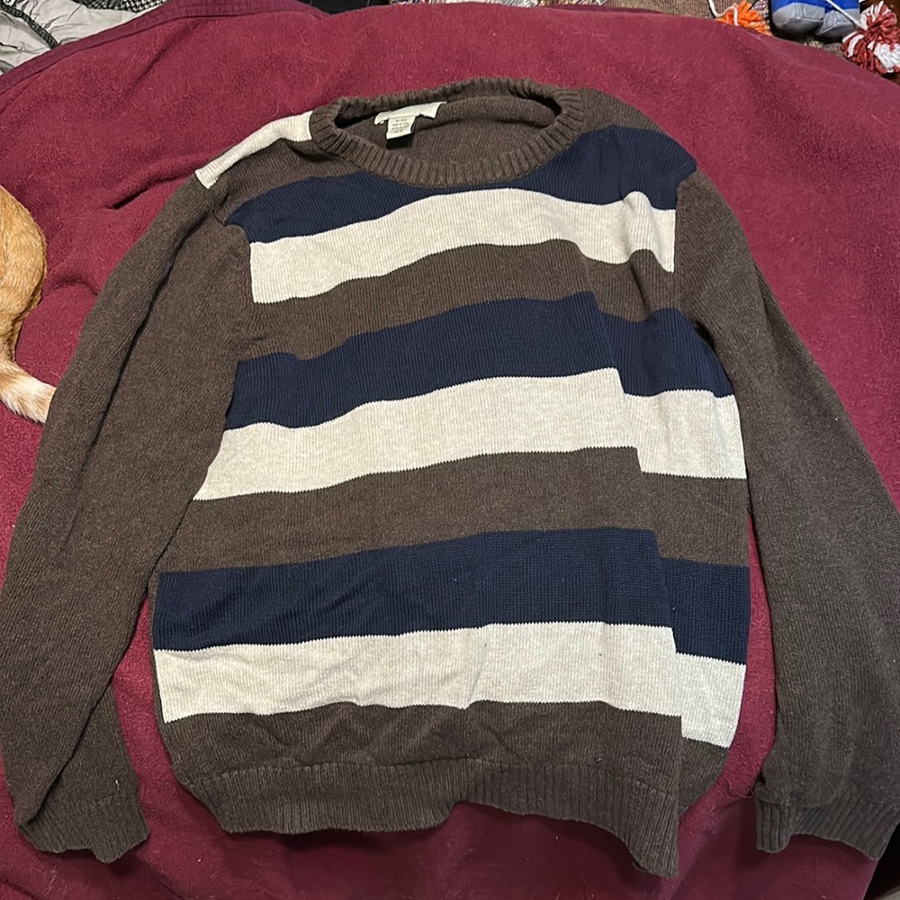 Striped blue white brown sweater haggar clothing pattern